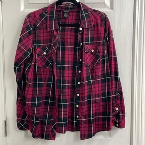 Torrid 00 Red Plaid Button Down Shirt